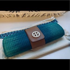 Blue Straw Tory Burch Clutch